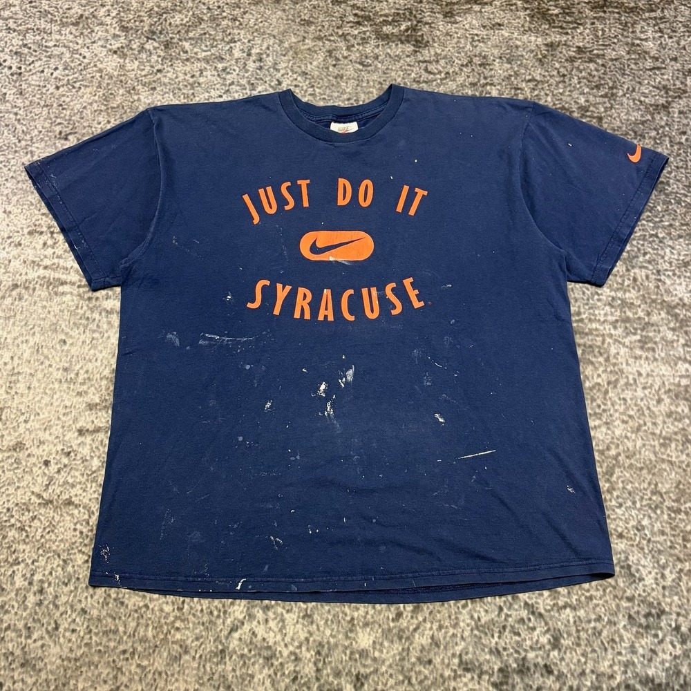 VTG Nike Syracuse T Shirt Just Do‎ It Mens XL Navy Blue Paint Distressed 90s